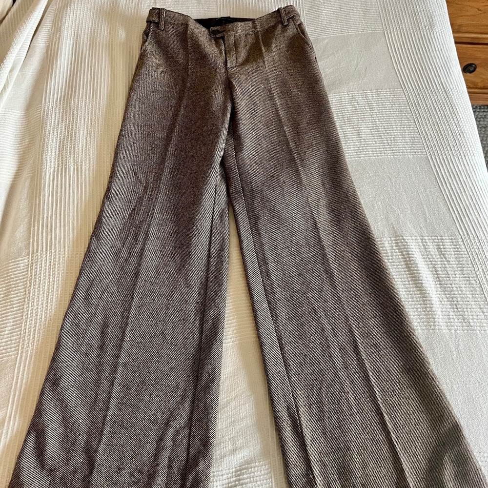 Brown/cream Tweed Wool-blend wide-leg pants. US 6.